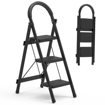 3 - Step Foldable Ladder With Wide Anti - Slip Pedal Safety Locking Design Soft Handgrip Portable Lightweight Folding Step Stool 330LBS Load Capacity for Household Kitchen OfficeDobaTRADE HUSTLE HQ"keywords":