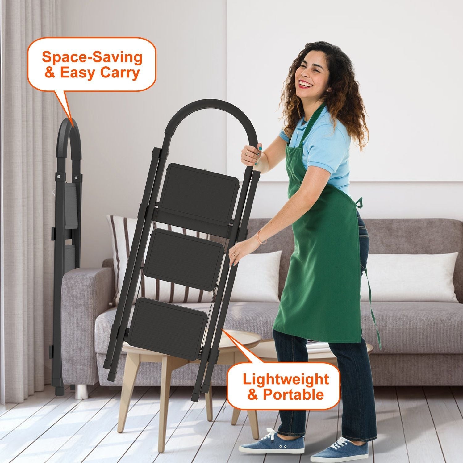 3 - Step Foldable Ladder With Wide Anti - Slip Pedal Safety Locking Design Soft Handgrip Portable Lightweight Folding Step Stool 330LBS Load Capacity for Household Kitchen OfficeDobaTRADE HUSTLE HQ"keywords":