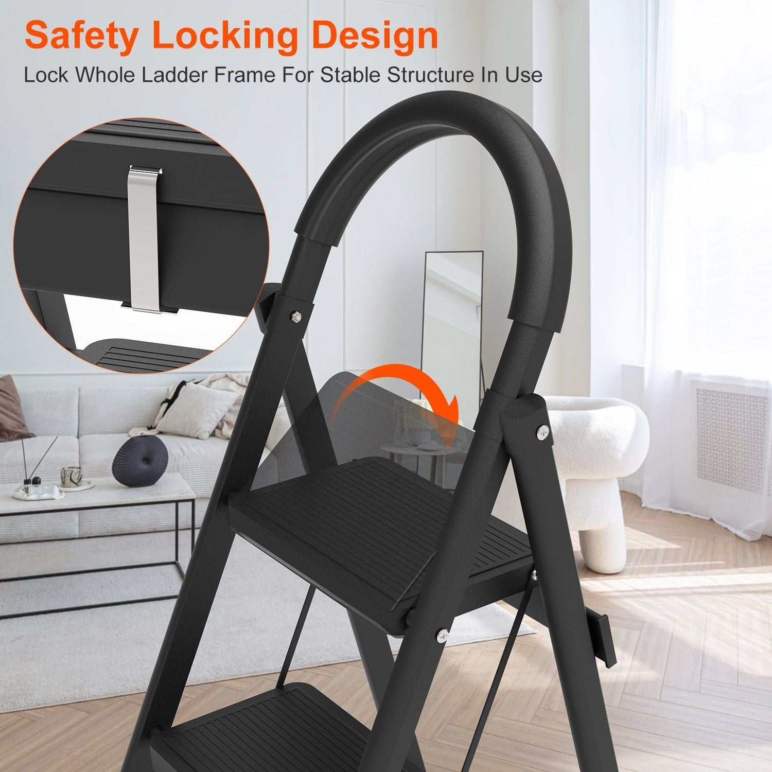 3 - Step Foldable Ladder With Wide Anti - Slip Pedal Safety Locking Design Soft Handgrip Portable Lightweight Folding Step Stool 330LBS Load Capacity for Household Kitchen OfficeDobaTRADE HUSTLE HQ"keywords":