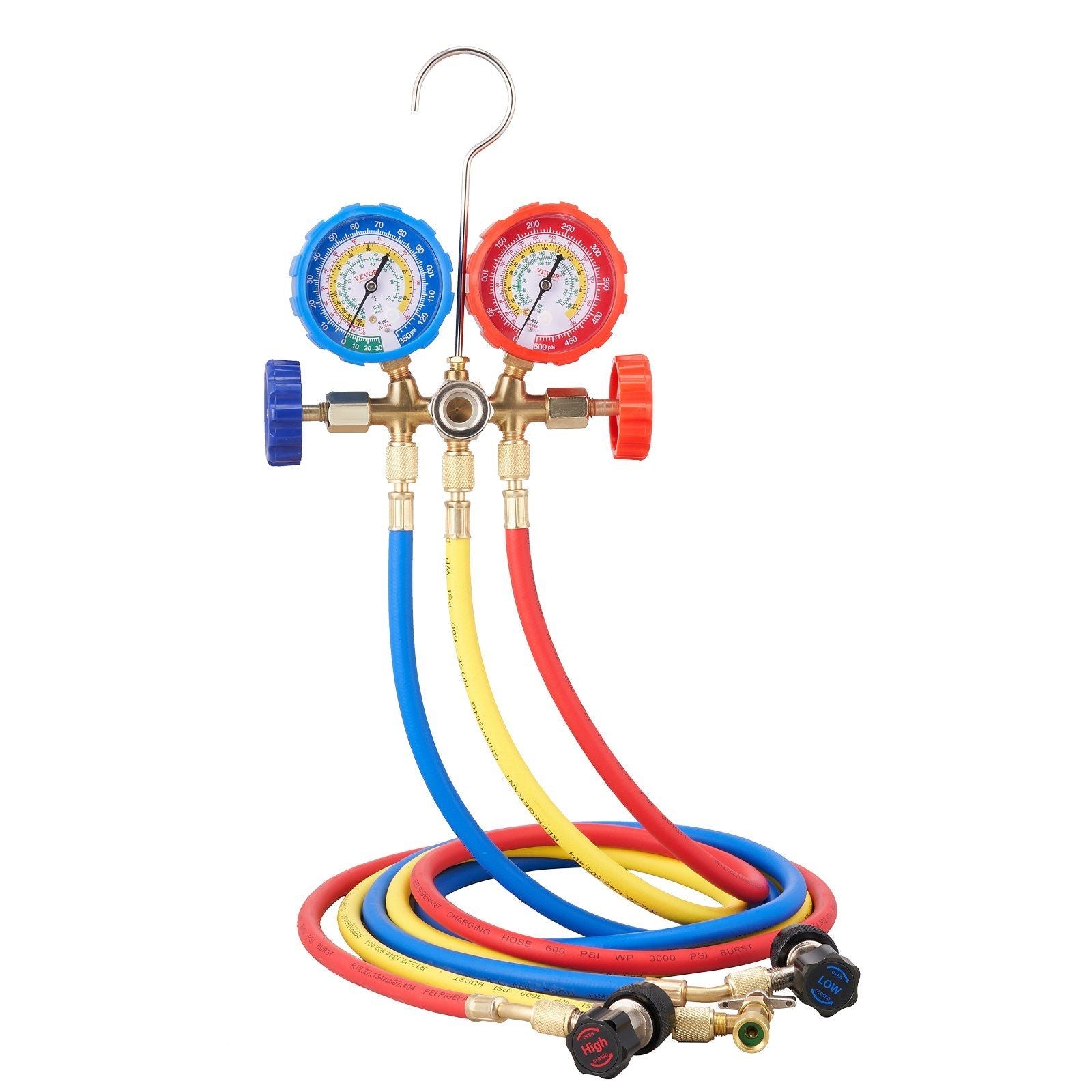 VEVOR AC Gauge Set – 3 Way Manifold for R134A R22 R12 R502 Refrigerant | HVAC Freon Charging Kit with 5ft Hoses & Can TapDobaTRADE HUSTLE HQ"keywords":840349903958