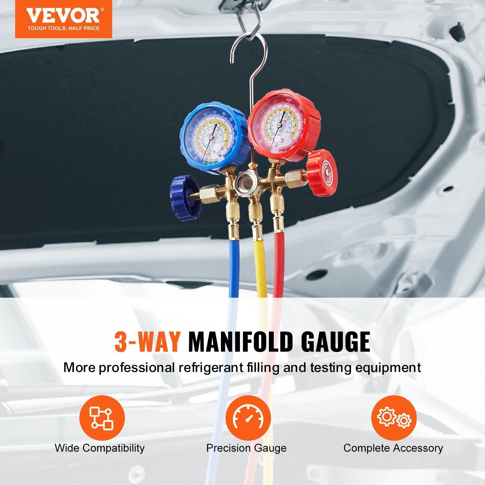 VEVOR AC Gauge Set – 3 Way Manifold for R134A R22 R12 R502 Refrigerant | HVAC Freon Charging Kit with 5ft Hoses & Can TapDobaTRADE HUSTLE HQ"keywords":840349903958
