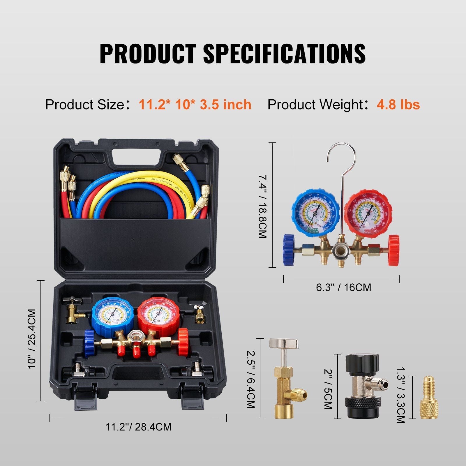 VEVOR AC Gauge Set – 3 Way Manifold for R134A R22 R12 R502 Refrigerant | HVAC Freon Charging Kit with 5ft Hoses & Can TapDobaTRADE HUSTLE HQ"keywords":840349903958